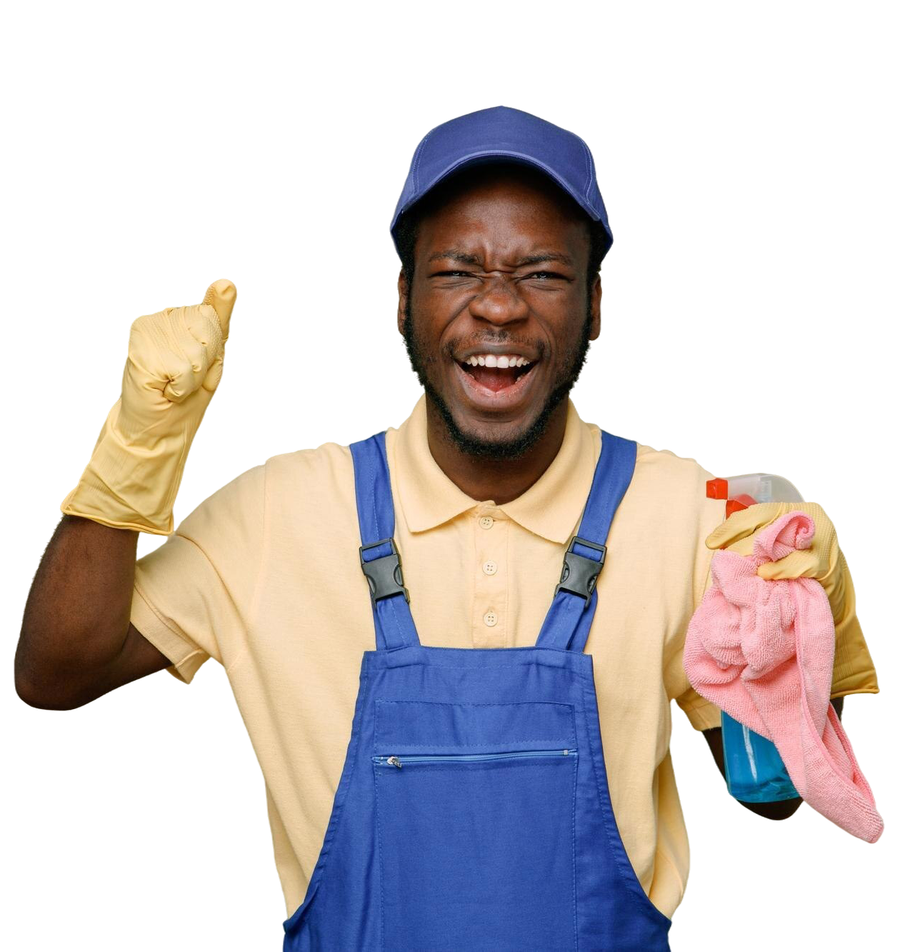 excited-holding-cleaning-agent-with-rag-young-africanamerican-cleaner-male-uniform-with-gloves-isolated-green-background
